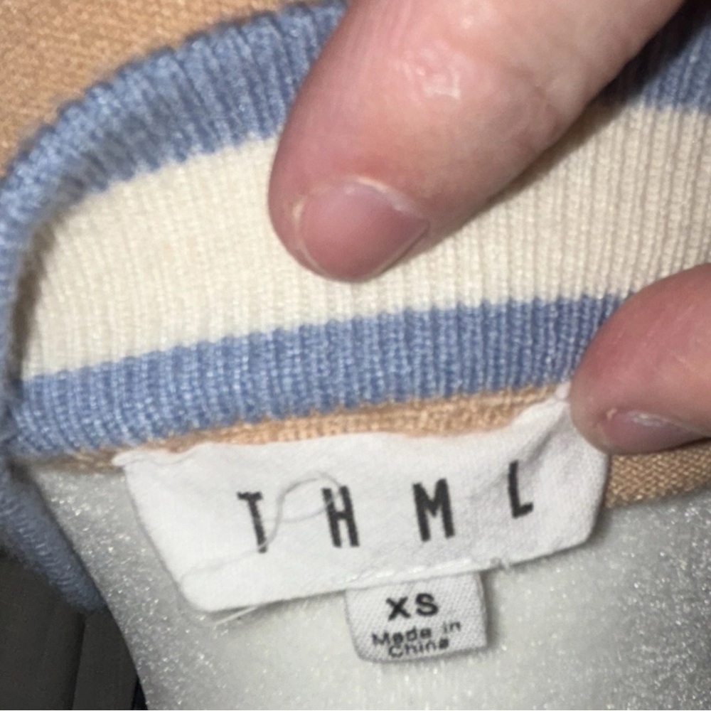 THML Beige and Blue Ruffle Sweater - Picture 3 of 5
